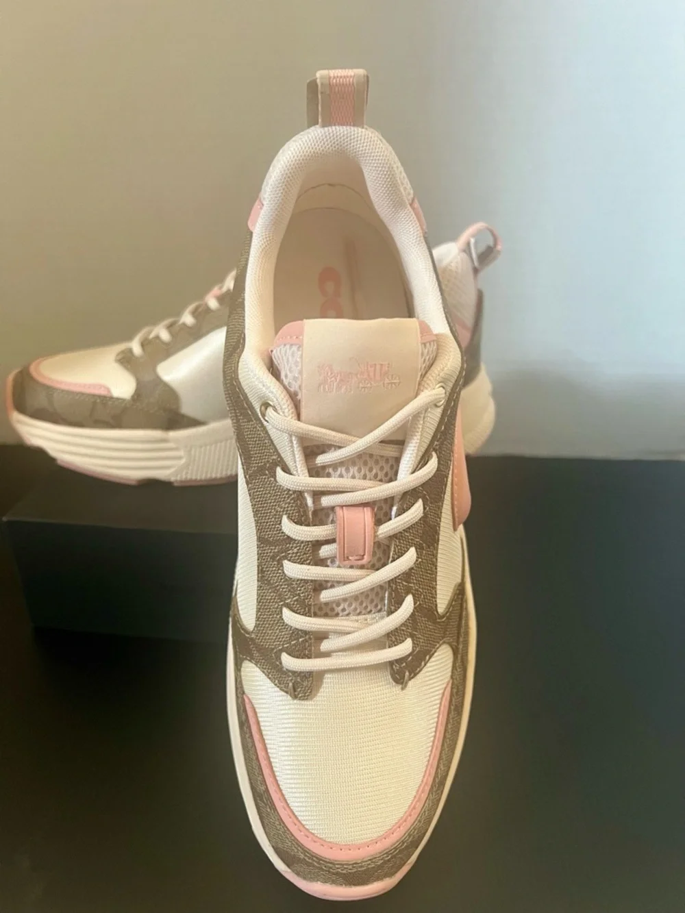 Coach White, Brown & Pink Signature Platform Sneakers - Picture 7 of 11